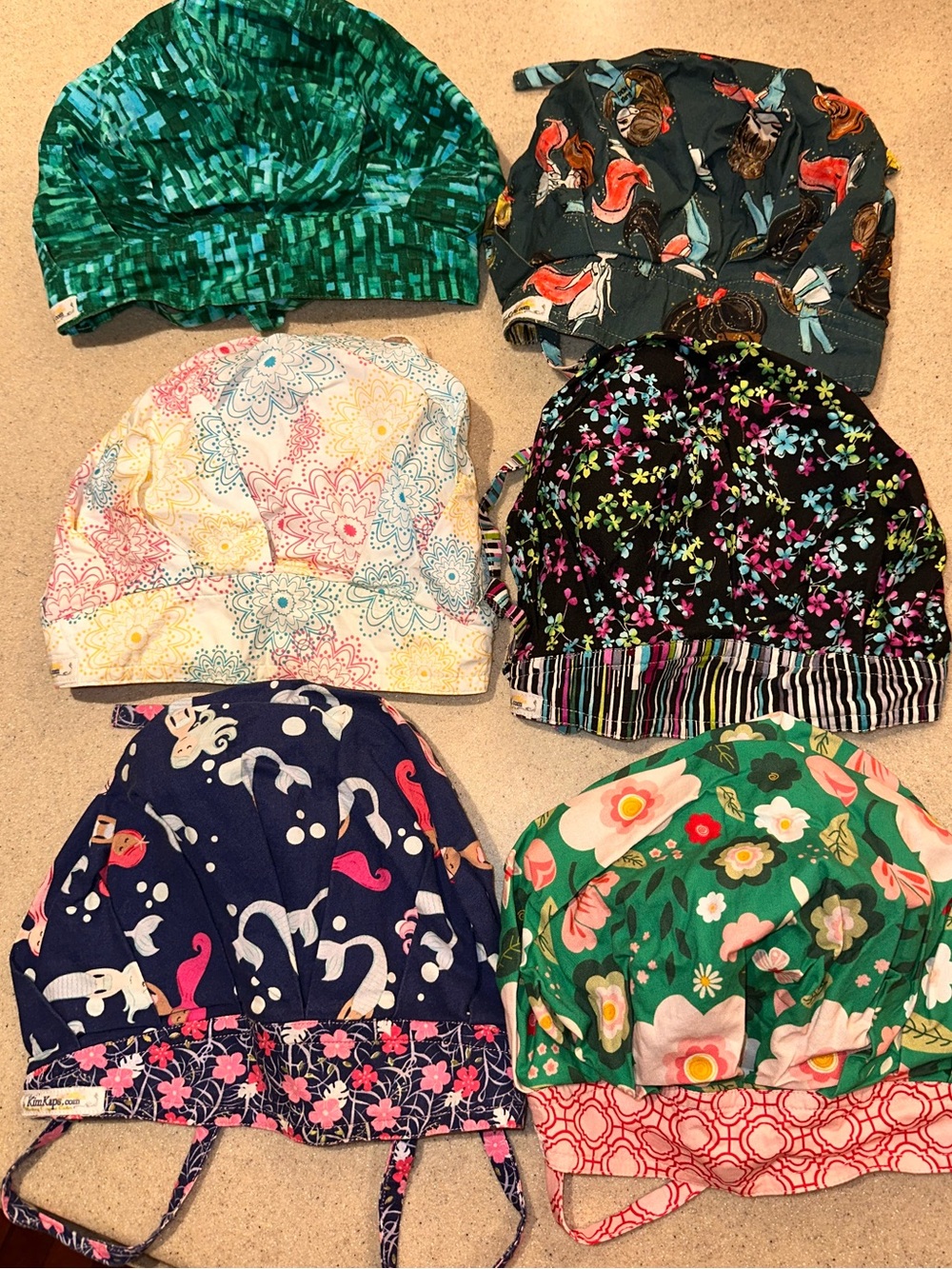 Assorted Floral & Pattern Women’s Scrub Caps - Green, Black, Navy, Cream
